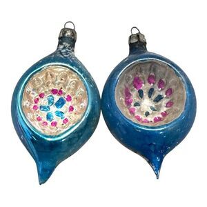 Shiny Brite Lot 2 Vtg Tulip Style Mercury Glass Indent Christmas Tree Ornament